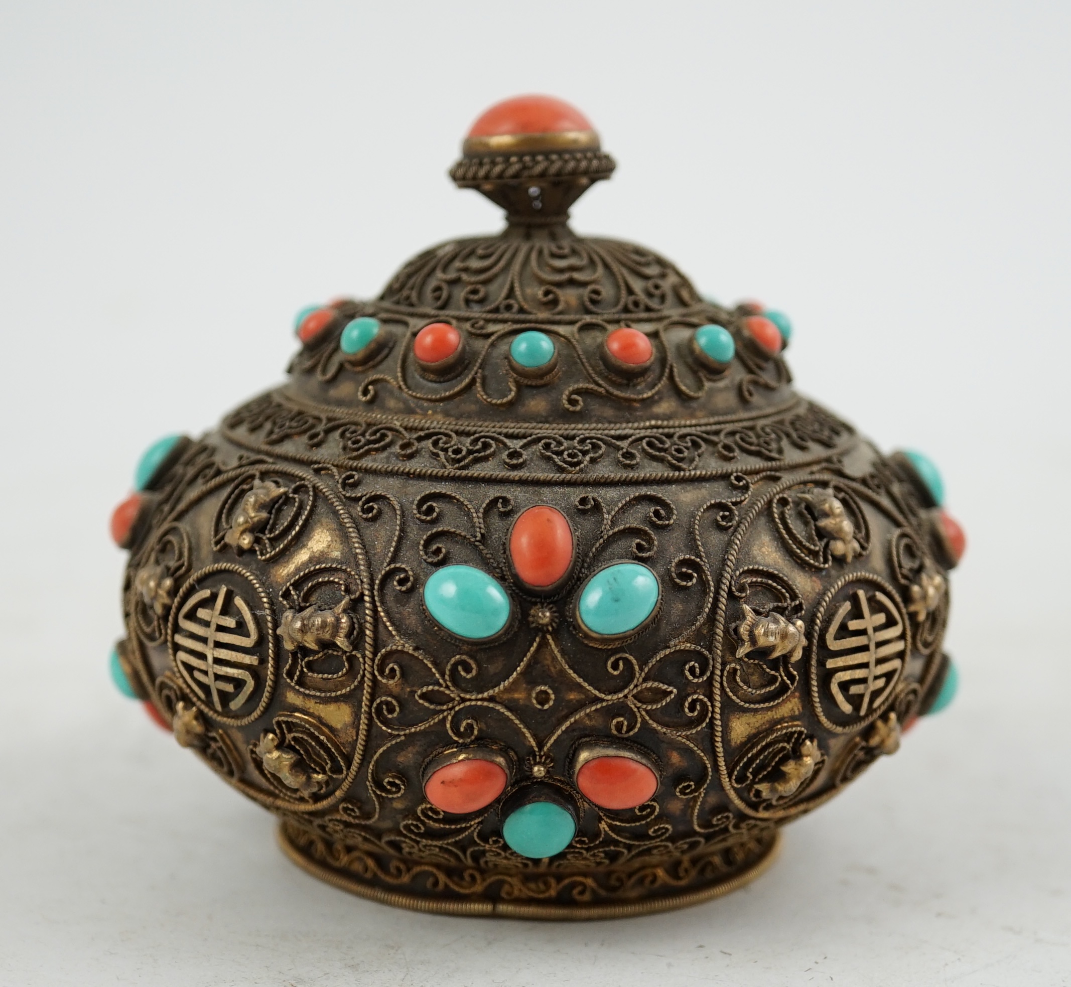 A Sino-Tibetan silver-gilt jar and cover, mid 20th century